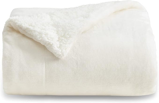 Bedsure GentleSoft Sherpa Fleece Twin Size Blanket for Couch, Non-Heated, Thick and Warm Throw for Women and Men, Soft Fuzzy Plush Twin Blanket for Winter, Cream, 60x80 Inches