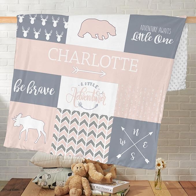 Custom Baby Blanket with Name, Thin Breathable Custom Baby Blanket for Kids Soft Flanne Swaddle Blankets Personalized Gifts for Infant Newborn Shower, Crystal Pink