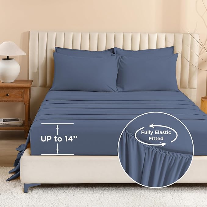Litanika Full Size Comforter Sets Bluish Grey - 7 Pieces Bed in a Bag Full Bedding Comforter Sets, Solid Lightweight Bed Set with Comforter, Sheets, Pillowcases & Shams