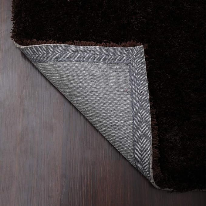 Hand Tufted SHAG Polyester ECO-Friendly Area Rugs - 8'x10', Rectangle, Brown, Solid Plain Design, High Pile Thick Handmade Anti Skid Area Rugs for Living Room, Bed Room K00111
