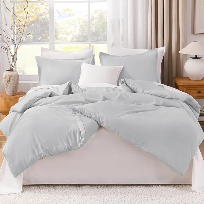 Litanika Comforters Twin XL Size Light Grey, 2 Pieces Lightweight Solid Bedding Set & Collections, All Season Fluffy Bed Set (68x92 Inches Comforter & 1 Pillowcase)