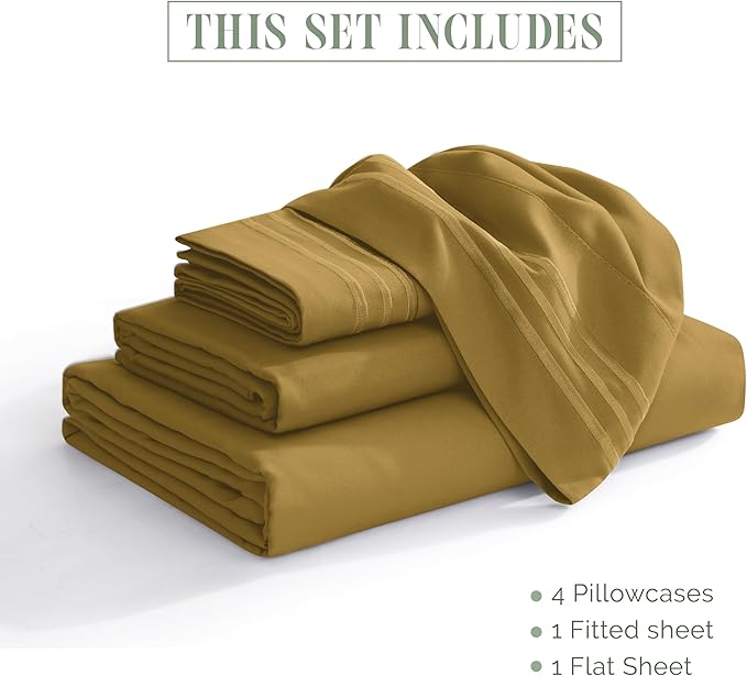 Elegant Comfort Luxurious 1500 Premium Hotel Quality Microfiber Three Line Embroidered Softest 4-Piece Bed Sheet Set, Wrinkle and Fade Resistant, King, Bronze