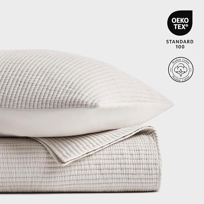 EVERGRACEHOME Cotton Coverlet Set Full Queen Size 3 Pieces, Lightweight Soft Ribbed Matelassé Bedspread Quilt Set, Cozy Oversized Quilted Bedding Set with 2 Pillow Shams for All Seasons, Birch