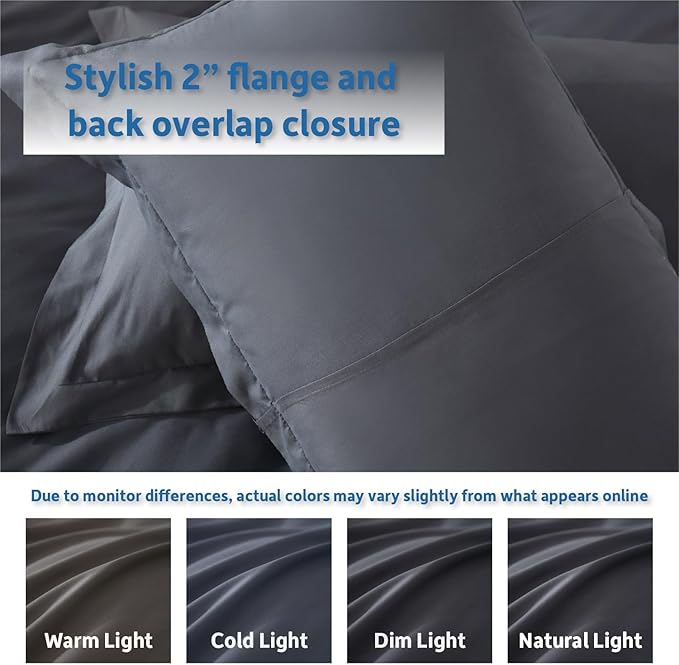 Nestl Queen Duvet Cover Set with Comforter Insert - Dark Grey 4 Piece 90x90 Duvet Cover & 2 Pillow Shams with White Quilted Down Alternative Comforter, Ultra Soft, All Season