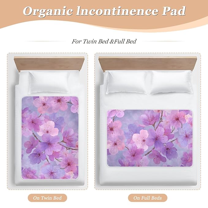 Waterproof Bed Pad Reusable Changing Pad Toddler Mattress Protector Large Pee Pad Baby Diaper Pad Soft Washable Liner Pink Purple Cherry Blossom
