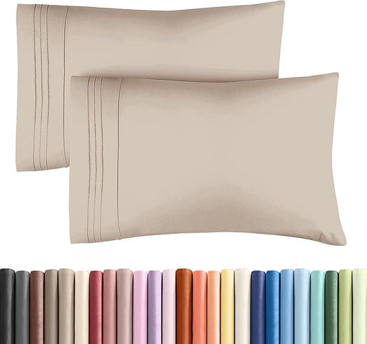 Queen Pillow Cases Set of 2 - Ultra Soft Hotel Quality Pillowcase Covers - Comfy, Cozy & Wrinkle Free - Shrinkage, Stain and Fade Resistant - Machine Washable Pillow Protectors - 2 Piece Set - Wheat