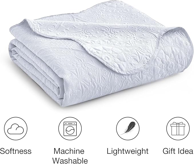 MOONLIGHT20015 10 Pack Twin Quilt Bedding Set (68" x 86") - Bulk Wholesale for Hotels, Guest Bedroom & Airbnbs - Lightweight Microfiber Reversible Floral Embossed Quilts Bedspreads (White)