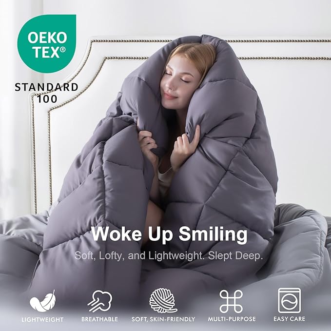 KASENTEX California King Comforter Set – Reversible Dual Color – Goose Down Alternative – Ultra-Soft, Lightweight, Machine Washable, Maintain Fluffiness, All Season Warmth (Quartz Silver/Pebble Grey)