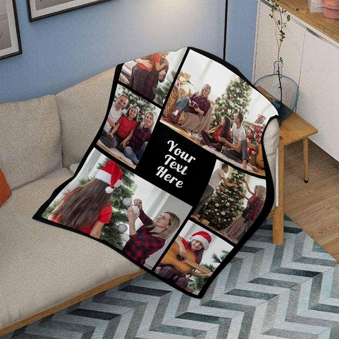Personalized Photo Blanket, 6 Photos Custom Blanket Personalized Blankets Mother in Law, Grandma Family Anniversary Christmas, 8 Sizes