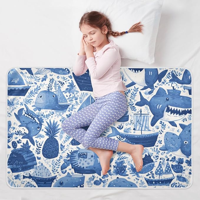 Waterproof Bed Pad Reusable Changing Pad Toddler Mattress Protector Large Pee Pad Baby Diaper Pad Soft Washable Liner Blue Pirate Sharks Pineapples Boats