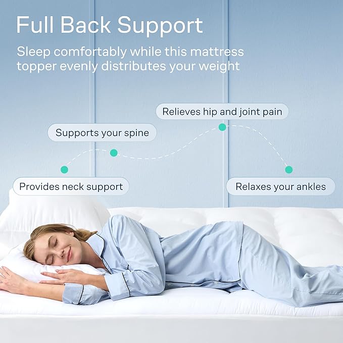 Cloud-Like Twin XL Mattress Topper - 100% Cotton Top Mattress Pad for Back Pain Relief - Breathable & Naturally Cooling for Hot Sleepers, White