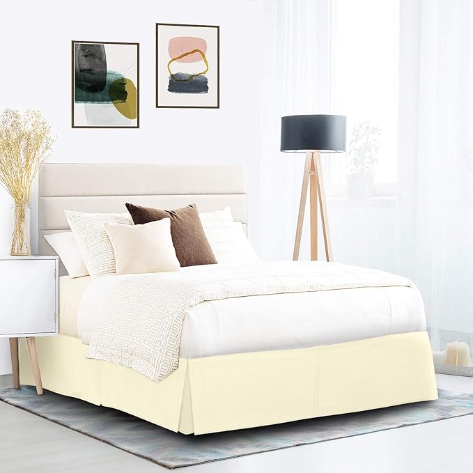 Nestl Vanilla Yellow Bed Skirt Cal King Size - Cal King Bed Skirt 14 Inch Drop - Brushed Microfiber Bed Skirts - Hotel Quality Pleated Bed Skirt - Shrinkage & Fade Resistant
