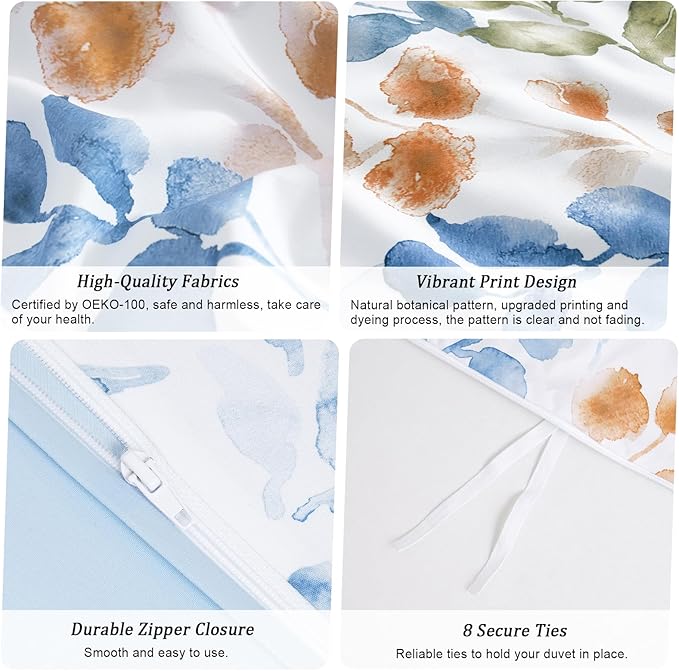 PHF Ultra Soft Paisley Duvet Cover King Size, Printed Bedding Set 3 Pieces, Comfy Farmhouse Pattern Duvet Cover Set with 2 Pillow Shams, Zipper Closure and 8 Ties, 104"x90", White & Blue