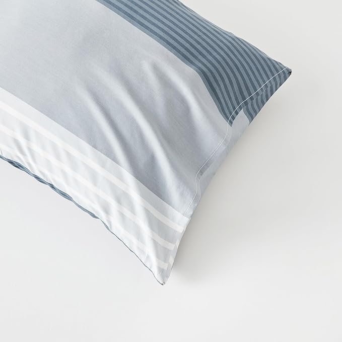 YuHeGuoJi Blue Geometric Duvet Cover Queen 100% Cotton 3 Pcs Set 1 Grey Pinstripe Duvet Cover with Zipper Ties 2 Pillowcases Neutral Modern Gray White Striped Bedding Set Soft