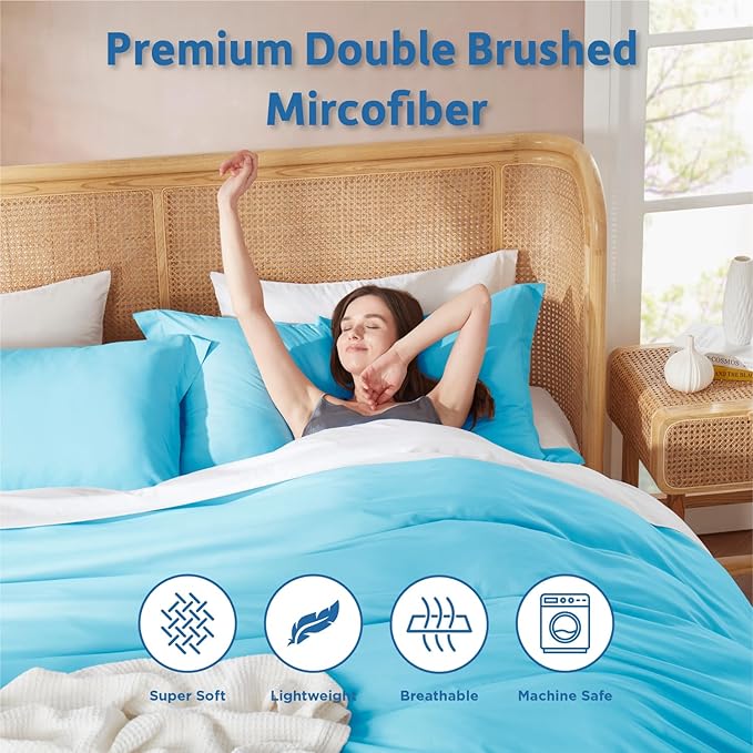 Nestl Full Duvet Cover Set with Comforter Insert - Bright Blue 4 Piece 80x90 Duvet Cover & 2 Pillow Shams with White Quilted Down Alternative Comforter, Ultra Soft, All Season