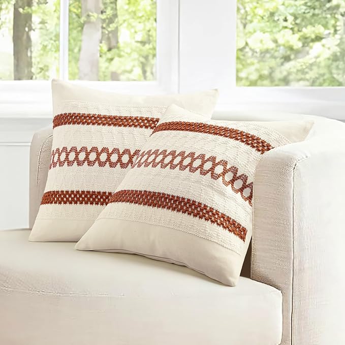 MIULEE Set of 2 Rust Decorative Lumbar Pillow Covers 12x20 Inch Farmhouse Rustic Boho Couch Throw Pillows Modern Cotton Cushion Covers Retro Cute Macrame Woven Home Decor for Bed Sofa Chair
