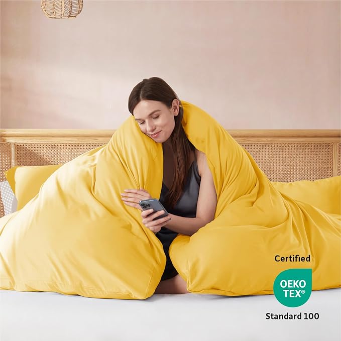 Nestl Twin Duvet Cover Set - Soft Double Brushed Yellow Duvet Cover Twin/Twin XL, 2 Piece, with Button Closure, 1 Duvet Cover 68x90 inches and 1 Pillow Sham