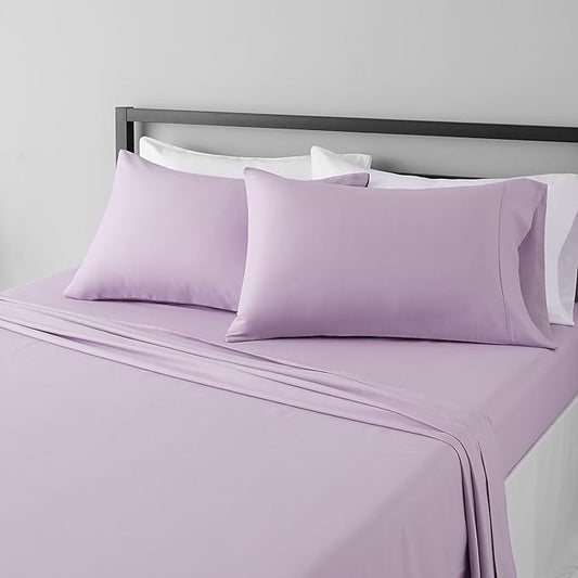 Amazon Basics Machine Washable Microfiber 4-Piece Sheet Set, King, Frosted Lavender, Solid