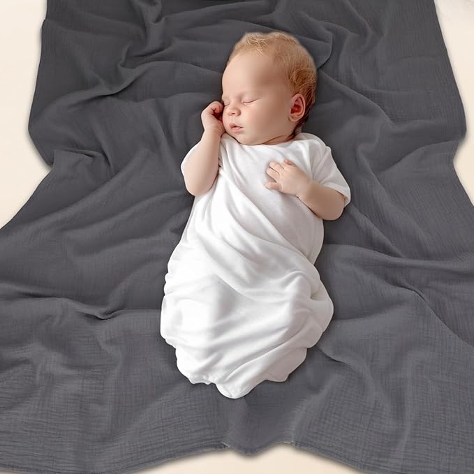 Baby Muslin Swaddle Blankets for Boys and Girls, 3-Pack Soft and Breathable Cotton Swaddles, Large 37 x 49 inches Receiving Blankets, Essentials for Newborns, Unisex 005