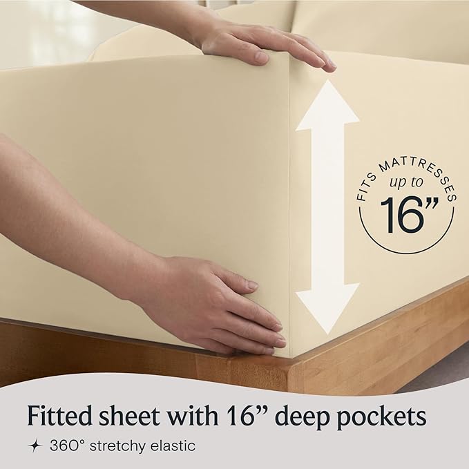 LuxClub 4 PC Full Sheet Set, Deep Pockets Wrinkle Free Cooling Bed Sheets Hotel Bedding for Women, Men, Kids & Teens, Includes 1 Fitted Sheet, 1 Flat Sheet and 2 Pillowcases-Cream (Pack of 2)
