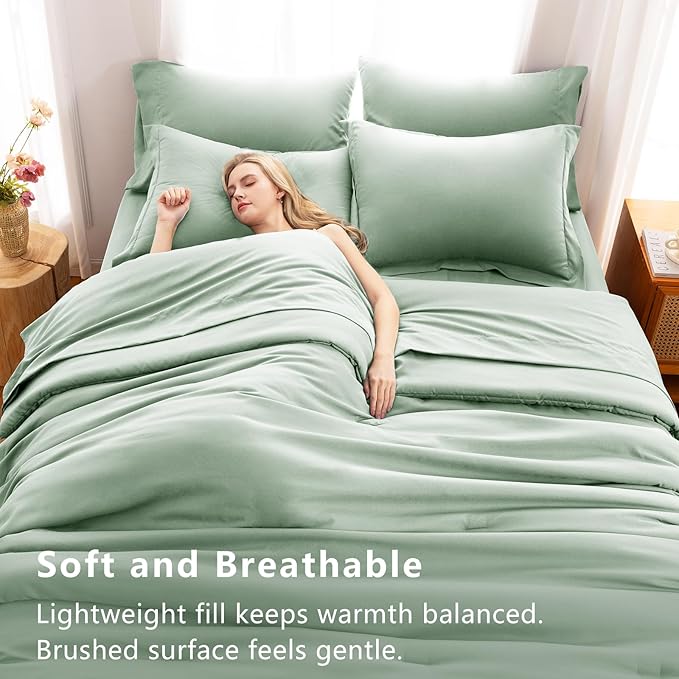 CozyLux California King Comforter Set Sage Green, 7 Pieces Cal King Bed in a Bag Bedding Comforter Set with Sheets, 7PC Bed Set with Comforter, Fitted Sheets, Flat Sheets, Pillow Shams and Pillowcases