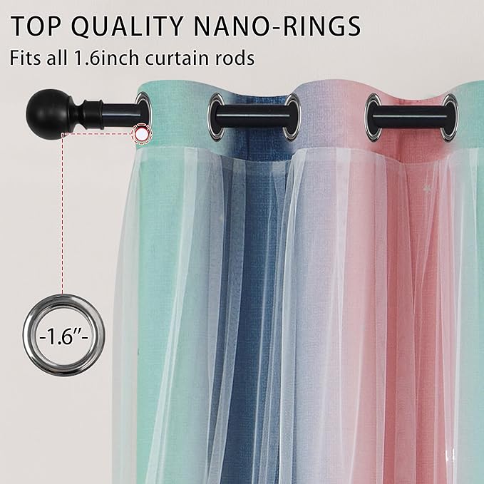 XiDi Pink Grey Green Girls Curtains for Bedroom Rainbow Blackout Short Curtains for Kitchen Cafe Window Room Darkening Kids Childs Nurser Room Wall Decor 54 inches Long 52 inches Wide 2 Panels Set