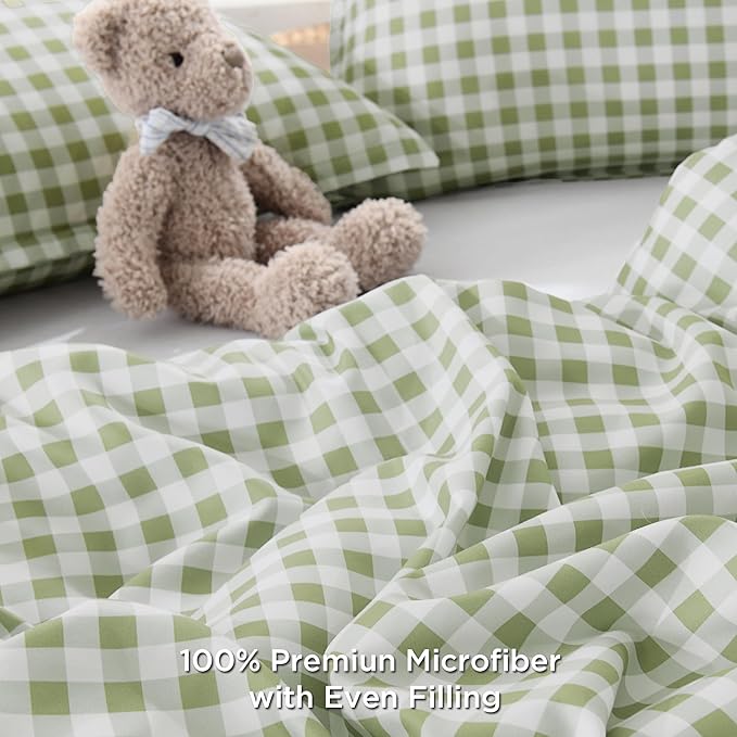 Andency Sage Checkered Comforter King(104x90Inch), Plaid Gingham Buffalo Grid Bedding Comforter Sets for Boys Kids Teens, 3 Pieces Lightweight Microfiber Geometric Preppy Bed Set