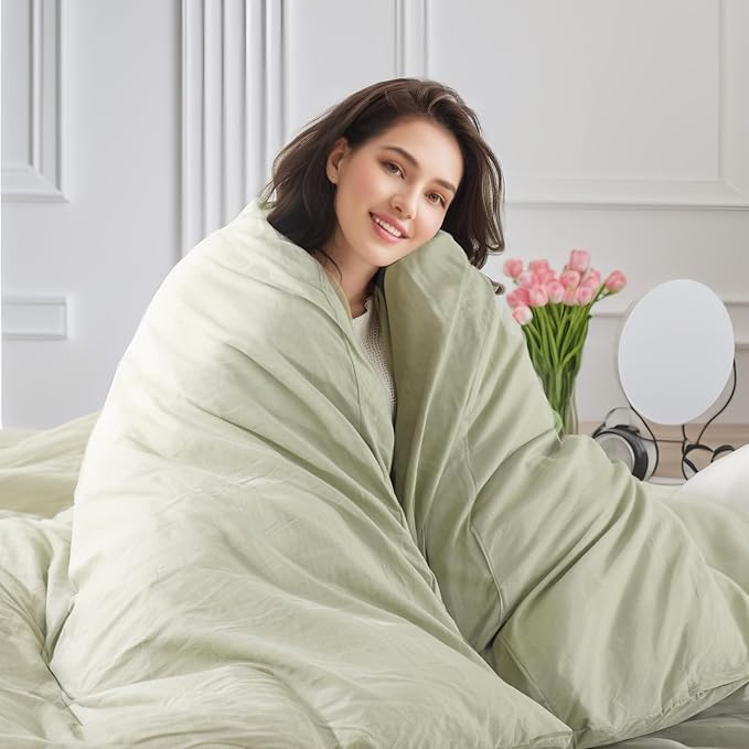 NEXHOME PRO Duvet Cover Set Super King 108"x98" Linen Feel Textured Organic Natural 100% Washed Cotton Duvet Cover 3 Pieces Bedding Set Zipper Closure, Breathable, Soft, Mint Green (No Comforter)