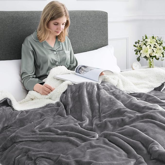 MOONLIGHT20015 Sherpa Throw Blanket - (Grey, 50X60 Inches) Soft and Warm Blankets for Winter Thick, Fluffy and Plush Blanket for Bed, Sofa, Camping and Travel