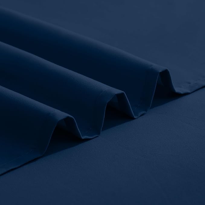 Elegant Comfort Luxurious 1500 Premium Hotel Quality Microfiber Three Line Embroidered Softest 4-Piece Bed Sheet Set, Wrinkle and Fade Resistant, RV Short Queen, Navy