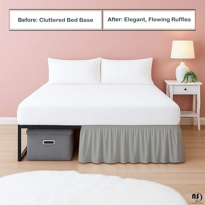 Premium Microfiber Twin XL Ruffled Bed Skirt, 10” Drop with Split Corners, Soft Wrinkle Free Bedskirt with Platform, Solid Ligth Grey Dust Ruffle for 39" x 80" Mattress