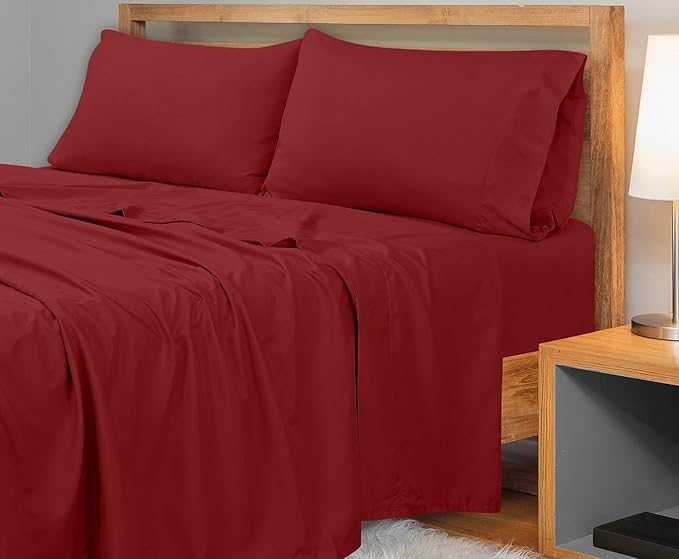 Royale Linens 300 Thread Count 100% Long Staple Combed Cotton Flat Sheet - Super Soft - Top Sheets - Queen Flat Sheet Sold Separately - Breathable, Cool & Crisp Percale Sheets Only (Queen, Red)