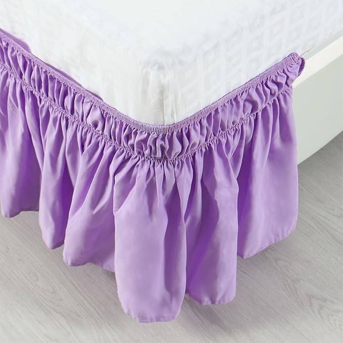 Bed Skirt - Wrap Around Bed Skirts Elastic Dust Ruffles, Easy Fit Wrinkle and Fade Resistant Luxurious Fabric Solid Color, Lavender Full Size Beds 15 Inch Drop