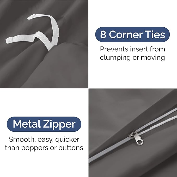 Duvet Cover Cal King Size - Extra Soft Cal King Size Duvet Cover - Lightweight, Breathable, Easy Care & Fade Free w/ Zipper Closures & Ties - 104" x 98" Inches - (Dark Grey) Comforter Not Included
