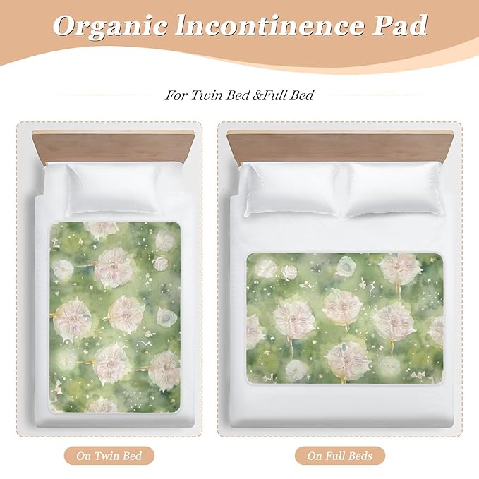 Waterproof Bed Pad Reusable Changing Pad Toddler Mattress Protector Large Pee Pad Baby Diaper Pad Soft Washable Liner Green White Flower