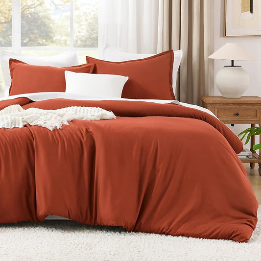 Litanika Burnt Orange California King Comforter Set - 3 Pieces Terracotta Cal King Lightweight Soft Solid Bed Comforter, Oversized Fluffy Quilt Blanket Bedding Set (104x96In, 2 Pillowcases)