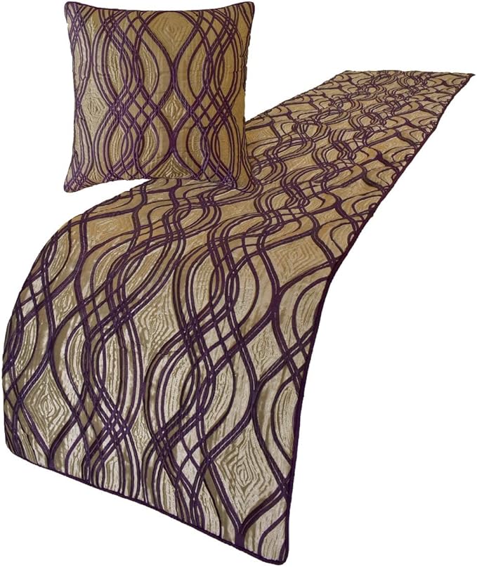 The HomeCentric King/Queen/Twin Plum Designer Full 68"x18" Bed Runner Without Pillow Cover, Quilted Bed Scarf on Jacquard Fabric - Plum Swirls