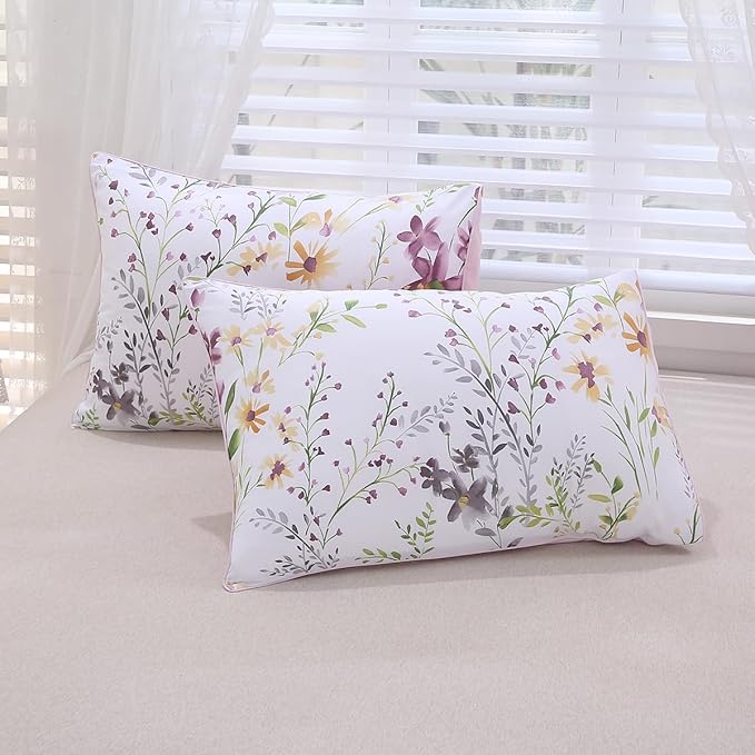 URBONUR Floral Duvet Cover Set Queen Size 3-Pieces 100% Cotton Wildflowers Comforter Cover, Chic Garden Flowers Bedding Set, Soft Breathable Bed Linen Set