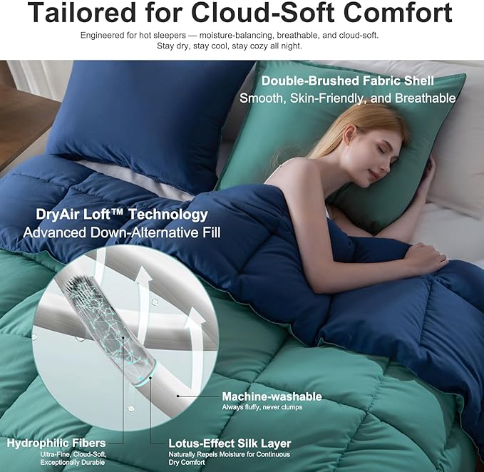 KASENTEX California King Comforter Set – Reversible Dual Color – Goose Down Alternative – Ultra-Soft, Lightweight, Machine Washable, Fluffy, All Season Warmth (Turquoise Sea Green/Twilight Blue)