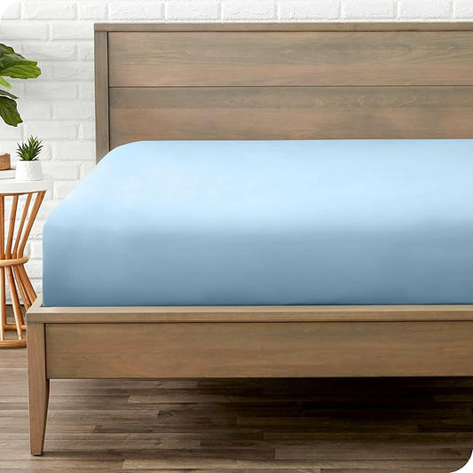 Bare Home Fitted Bottom Sheet King - Premium 1800 Microfiber - Ultra-Soft Wrinkle Free - Deep Pocket - Fitted Sheet (King, Light Blue)