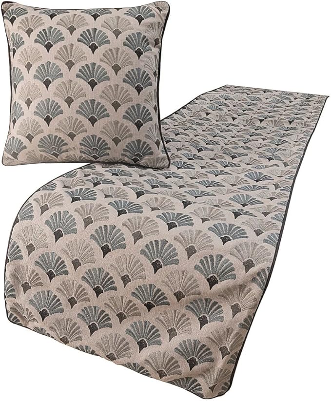 The HomeCentric King Queen Twin Blue & Grey Designer Queen 74"x18" Bed Runner with 2 Pillow Cover, Floral Embroidery Bed Scarf on Cotton Fabric - Flourish Bloom