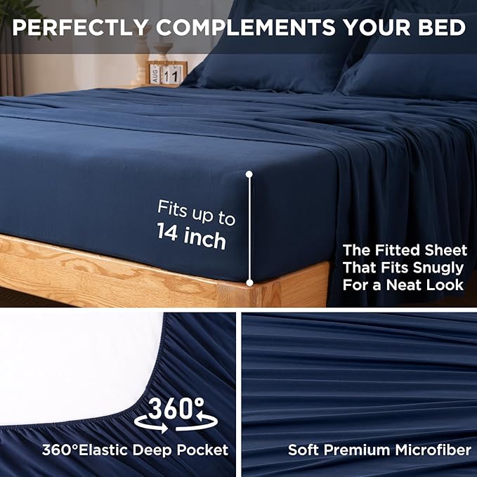 7 Pieces King Comforter Set - Utral Soft Microfiber Bedding Set, Thick Duvet Insert Bed in a Bag Without Rustling Noise for All Season, Navy (102"x90")
