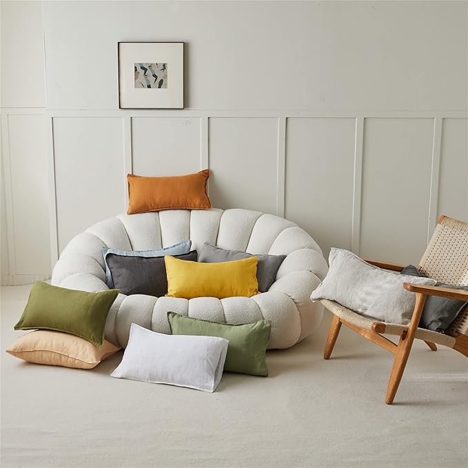 Simple&Opulence 100% Linen Lumbar Pillow Cover 12 x 20 Inches Set of 2 Rectangular Decorative Throw Cushion Cover for Couch Sofa Bed Living Room Office Soft Breathable Farmhouse - Light Grey