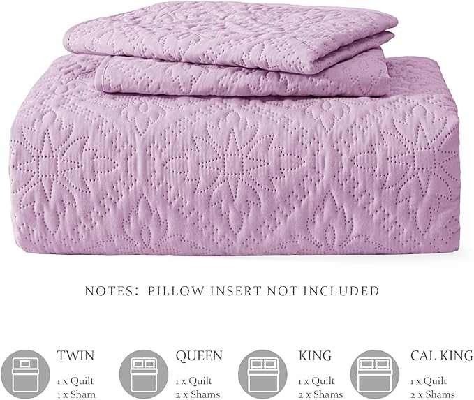 Exclusivo Mezcla Queen Quilt Bedding Set, Lightweight Soft Bedspreads Coverlets with 2 Pillow Shams, Modern Lilac Quilts Queen Full Size for All Seasons