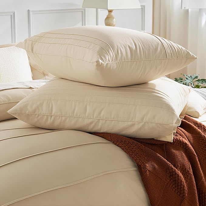 NEXHOME PRO 100% Organic Cotton Duvet Cover Twin, Linen Like Pleated Duvet Cover Set Yellow Tan, 2pc Organic Bedding Set with Zipper Closure, Soft, Lightweight and Breathable(68"x90", No Comforter)