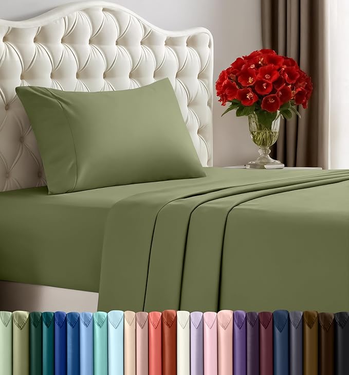 Utopia Bedding Twin Bed Sheets Set - 3 Piece Bedding - Brushed Microfiber - Shrinkage and Fade Resistant - Easy Care (Twin, Olive)