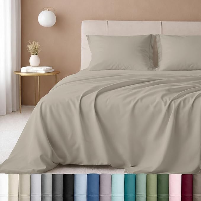California Design Den Hotel Quality King Bed Sheets Set - Luxury 600 Thread Count Sateen, Natural 100% Cotton King Sheet Set, Fully Elasticized Deep Pockets, Cool and Durable Bedding - Soft Linen
