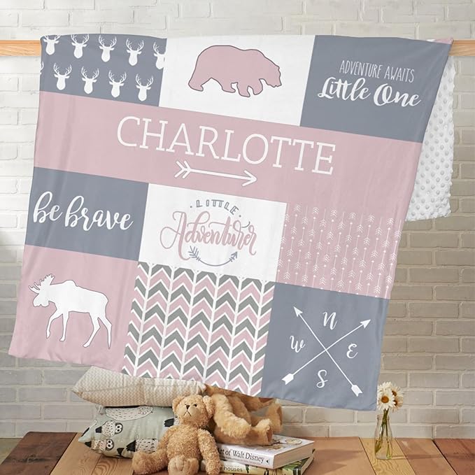 Personalized Baby Blanket Custom Blanket with Name for Newborn Baby Girls Nursery Blankets Gifts Customize Baby Blankets 35x45in Newborn Holiday Shower Gift, Pink