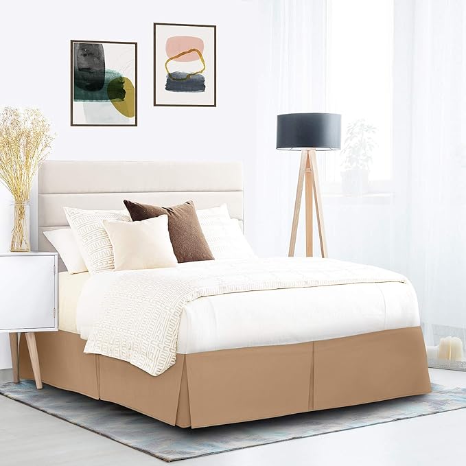 Bed Skirt - 25 Inch Fall Tailored Drop Pleated Dust Ruffle, 100% Egyptian Cotton - Solid Pattern and Color { Twin , Solid , Light Brown}