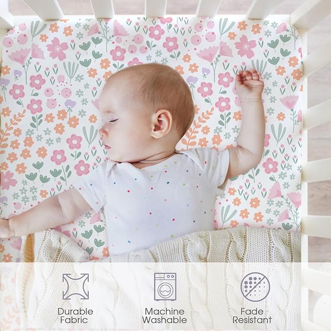 Bimocosy Crib Sheets 4 Pack, Baby Crib Sheets Fitted for Boys and Girls Breathable & Snug Fit, Soft Toddler Bed Sheets for Standard Crib Mattress Nursery Daycare Essentials, Butterfly Bloom